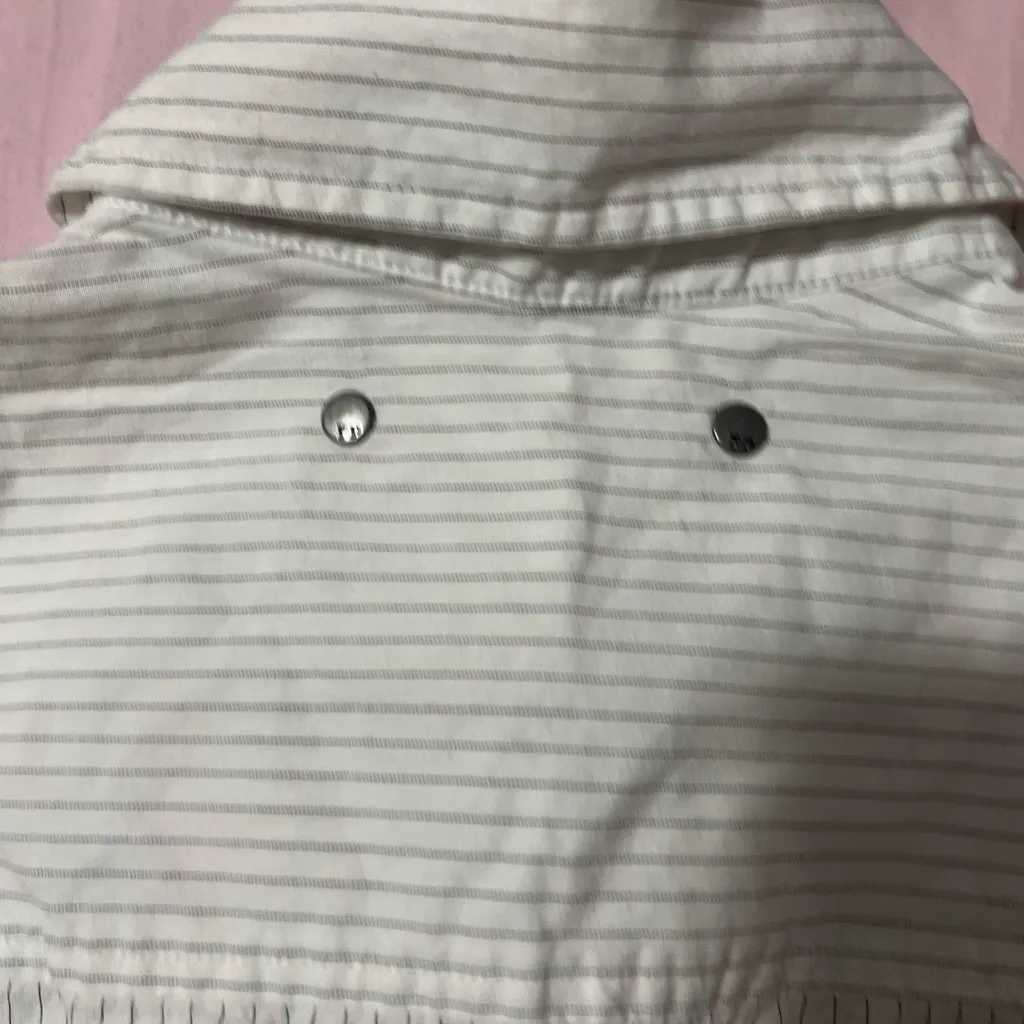 Vintage Free People White Striped Long Sleeve Shirt with Black Trim - Image 5