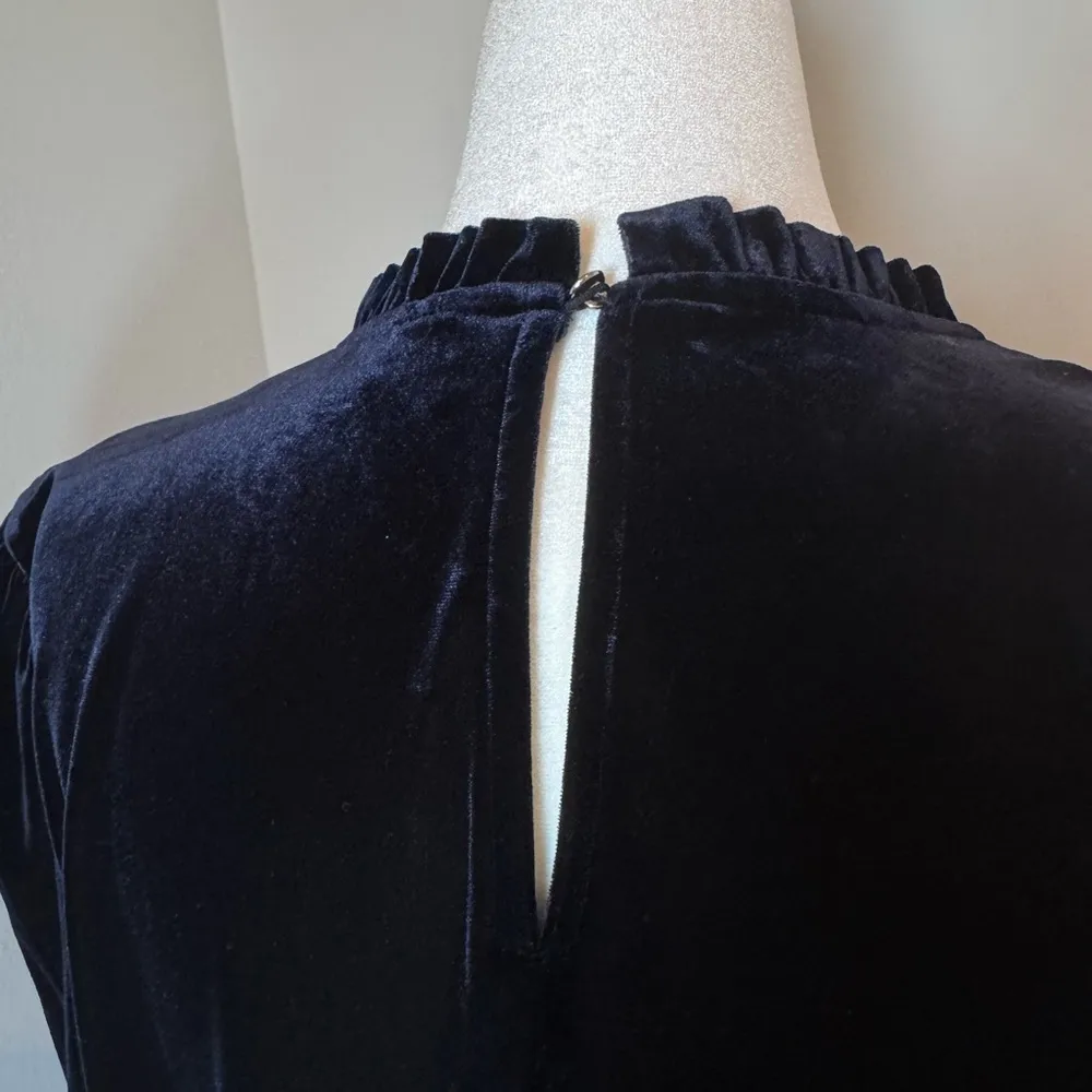Tommy Hilfiger Navy Velvet Ruffle Mock Neck Long Sleeve Dress Office 12 Winter - Image 3