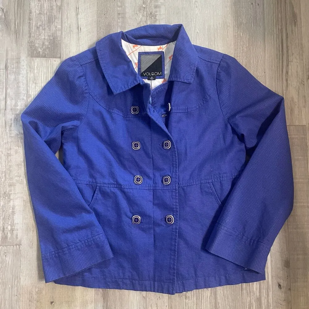 Volcom Blue & White Striped Double Breasted Collared Blazer size Medium - Image 13