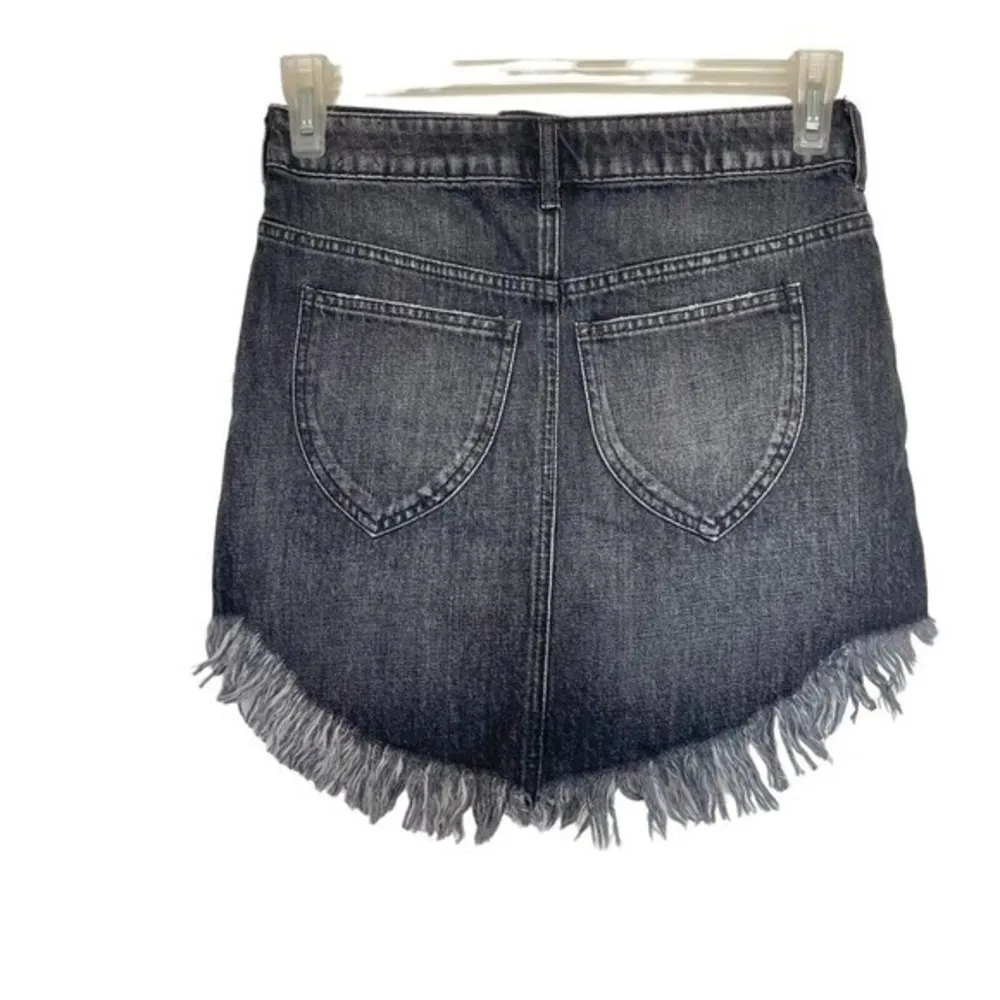 Womens Maverick Frayed Denim Mini Skirt Black Jeans High Rise Sz 25 - Image 4