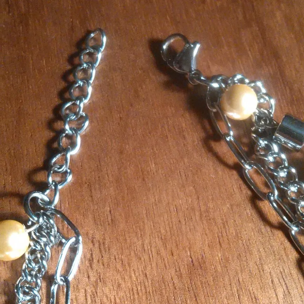 Golden Shell Pearl Stainless Steel Three Row Bracelet - Image 6