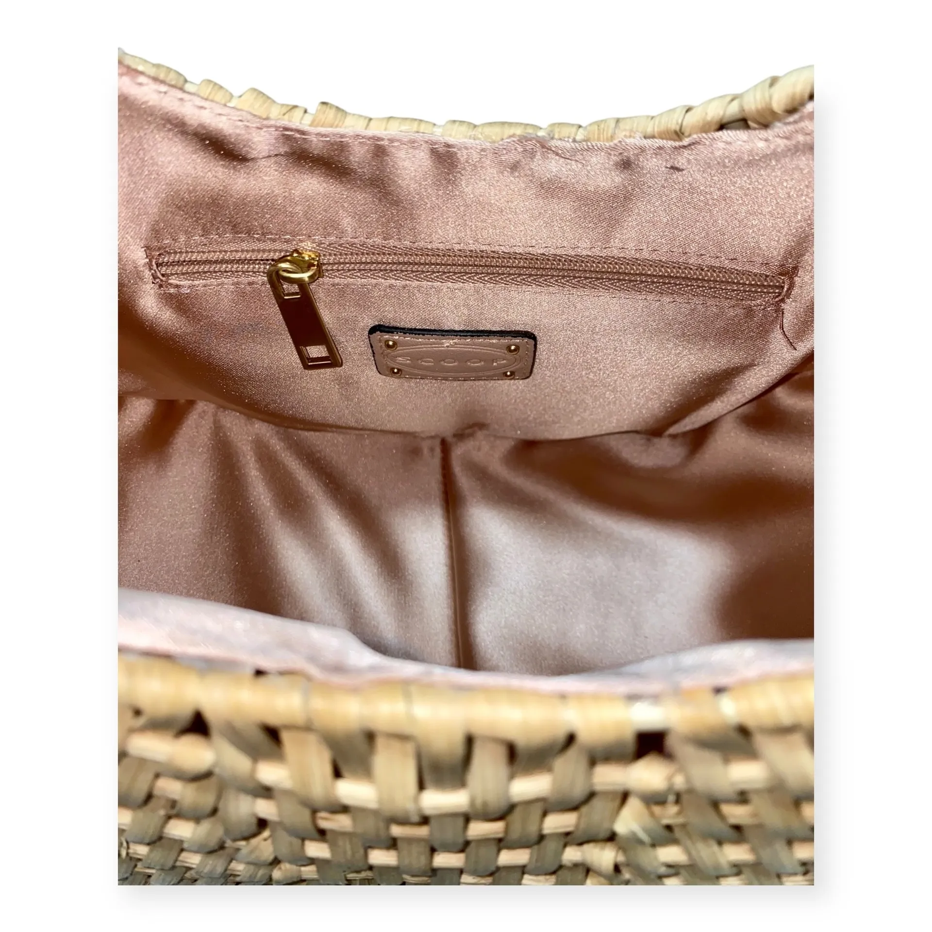 Scoop NYC Round Rattan Crossbody Purse Beige Straw Circle Bag NWT Pink - Image 6