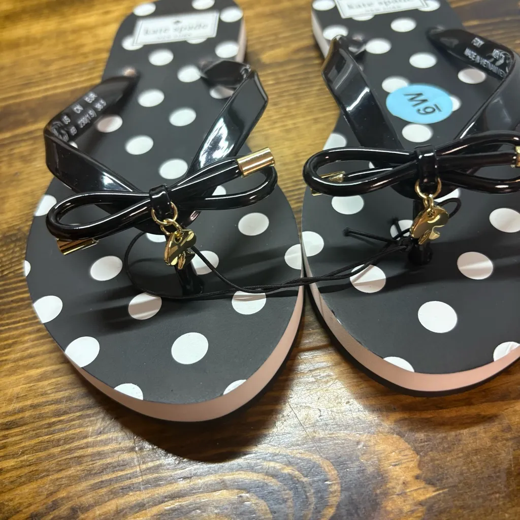 Kate Spade Black Polka Dot Flip Flops Size 6 - Image 3