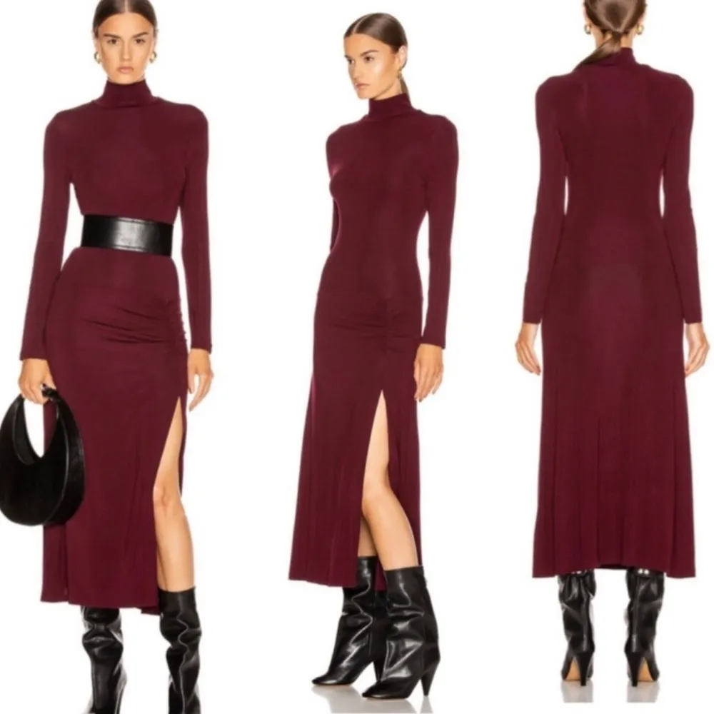 STAUD Portobella Side Ruch Midi Sheath Dress In Merlot Large - Image 15