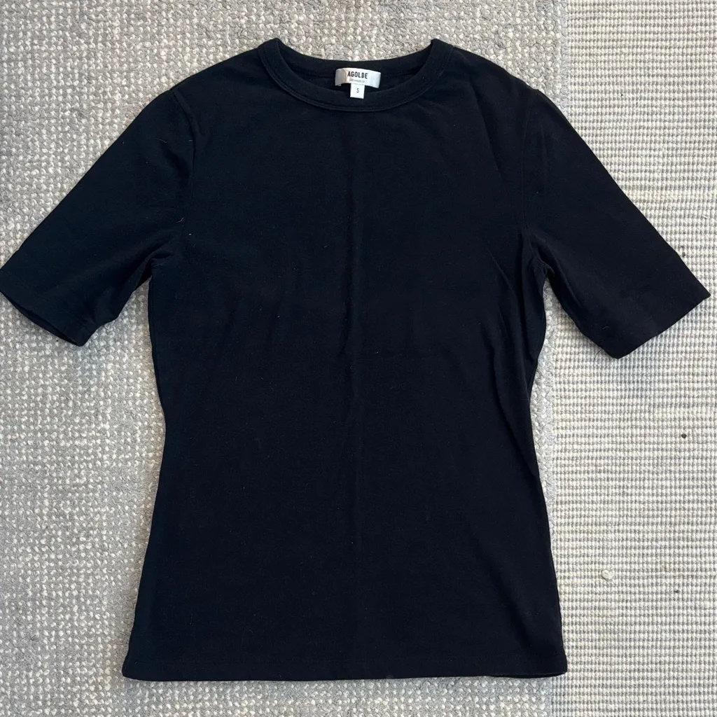 AGOLDE Elie Shirt Black Short Sleeve Quarter Sleeve Top Basic - Image 2