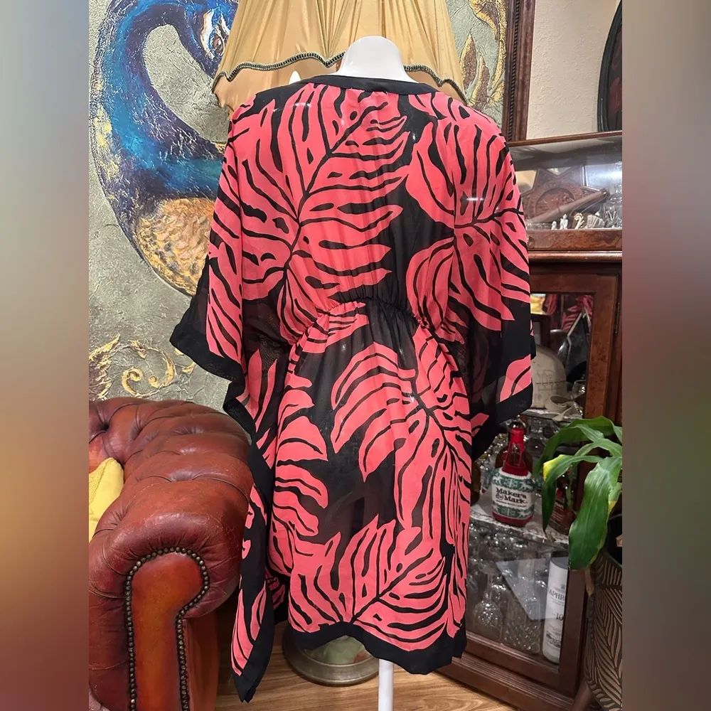 EUC CZ DARK salmon and Black Zebra Print cover up with close string front Size M - Image 5