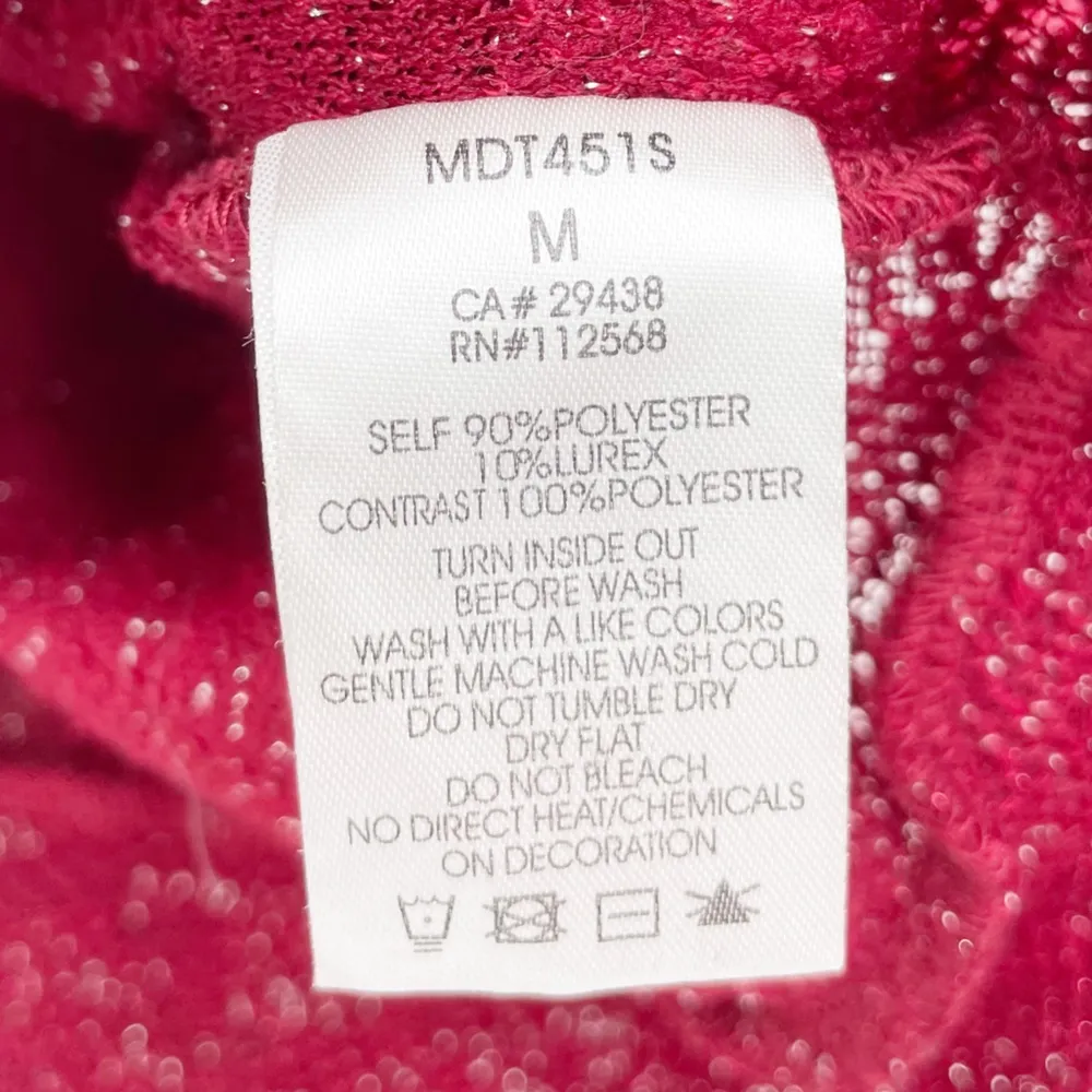 Miss Me Red Lace Knit Sequin Trim Foldover Pocket Short Sleeve Tee Size Medium - Image 8