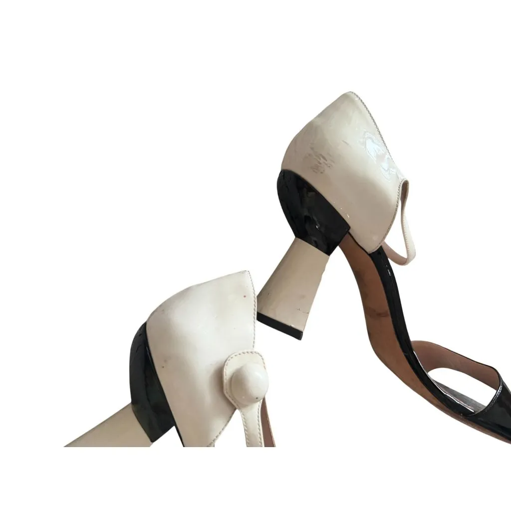 MIU MIU Mod Colorblock Black Ivor Patent Leather Sandals Heels Size 39 / US 9 - Image 8