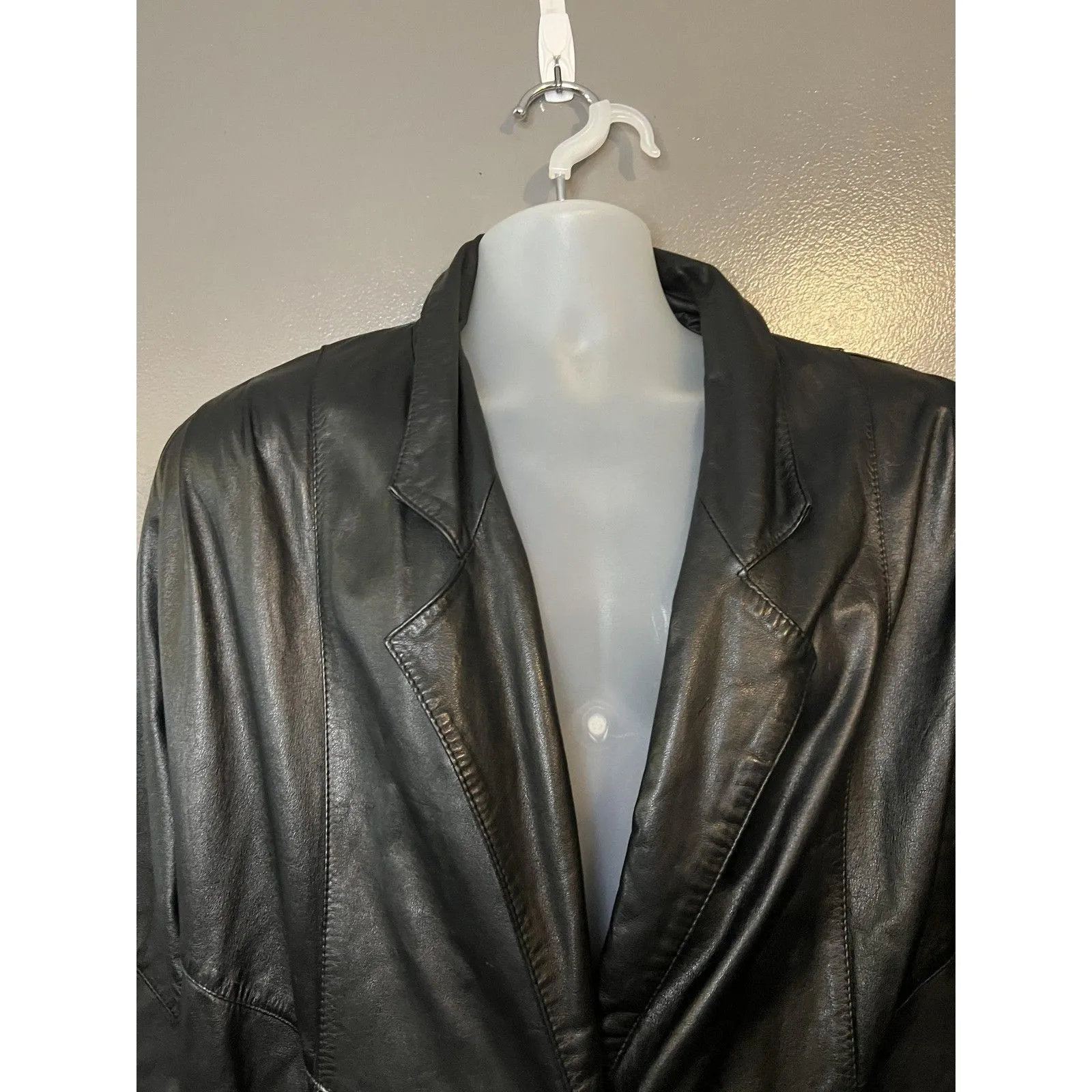 Vintage AVANTI Leather Coat Womens Medium Black Long Duster 3/4 Sleeve Lined 80s - Image 5