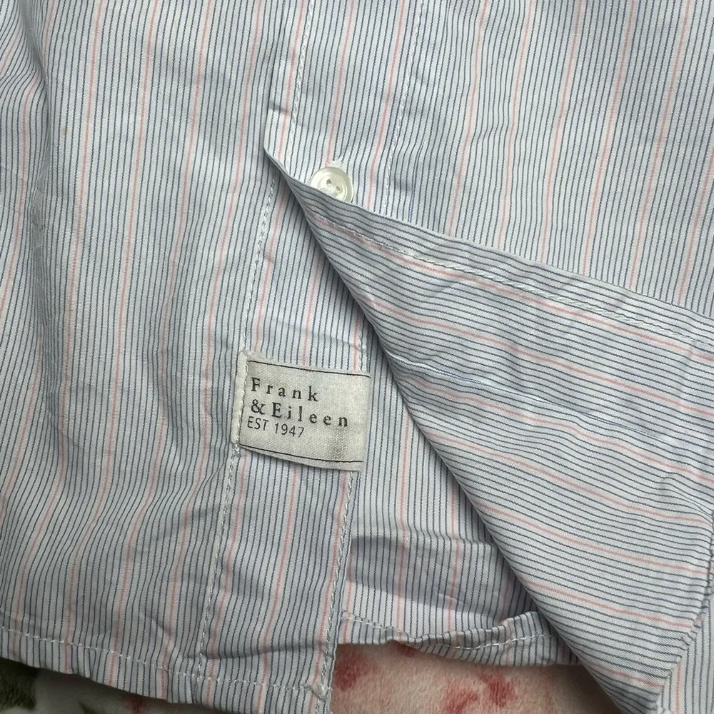 FRANK & EILEEN Barry Crinkle Cotton Tailored Button Up Shirt Blue Stripe Sz XS - Image 3