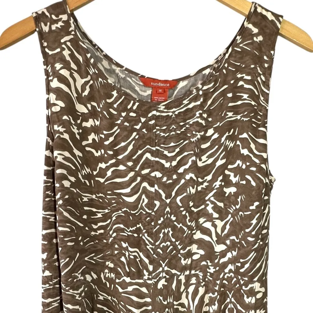 Sundance Brown & Cream Print Maxi Dress Size 14 Flowy 100% Rayon - Image 4