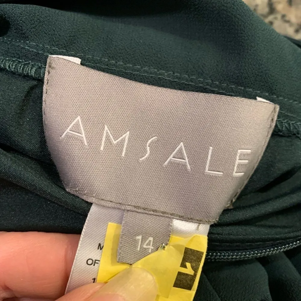 Amsale BHLDN Formal lined Maxi Dress chiffon style overlay Sz 14 Green Green - Image 7