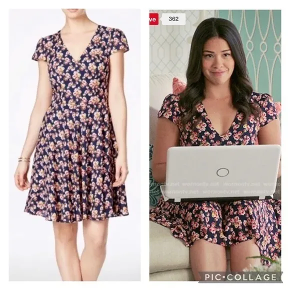 Betsey Johnson Dress Floral Fit & Flare Blue Cap Sleeve 6 Mini Garden Brunch - Image 15