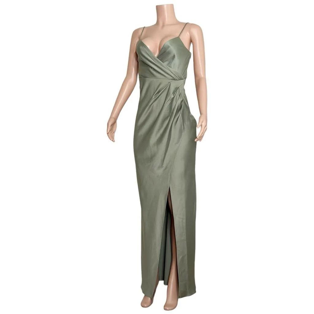 BHLDN Freya Satin Charmeuse Dress, Moss Green, 2 (US) - Image 6