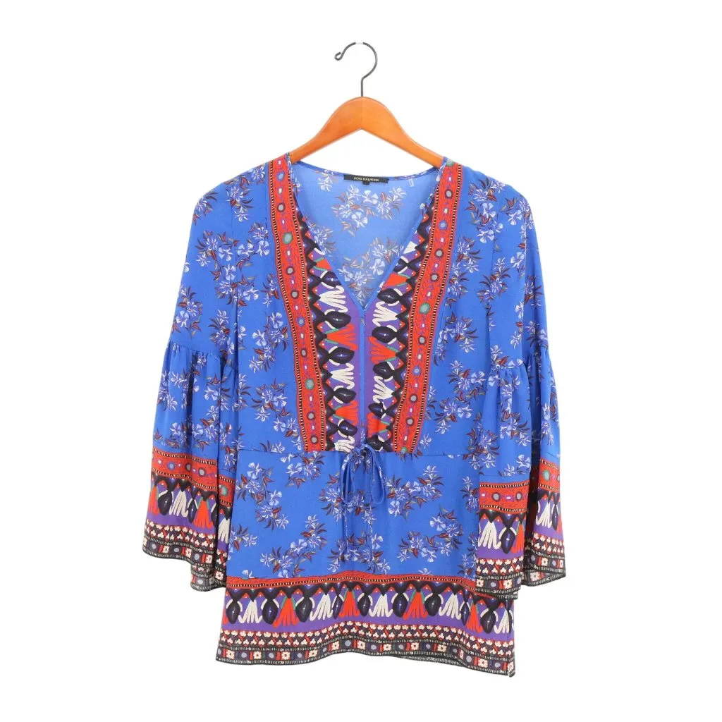 Kobi Halperin Blue Silk Butterfly Bell Sleeve Floral VNeck Blouse Mina Tunic Top Size XS - Image 3