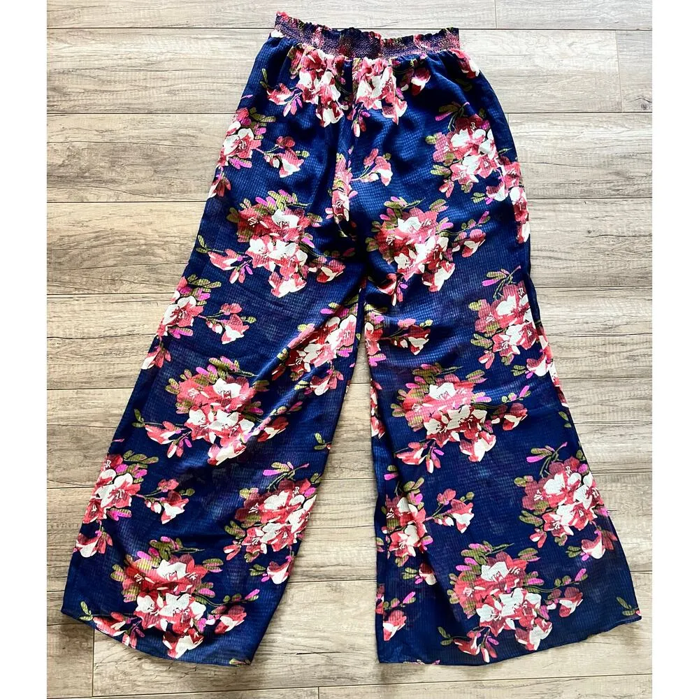 Anthropologie Fire Lily Elevenses Women's Pants Smocked Palazzo Sheer Wide Leg M - Image 5