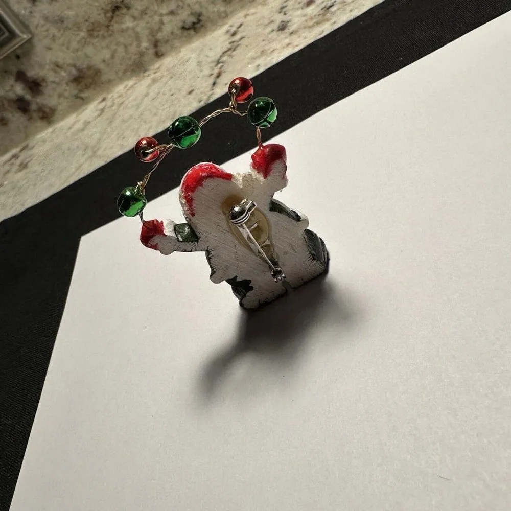 Christmas Holiday Santa Claus With Bells Brooch Pin - Image 4