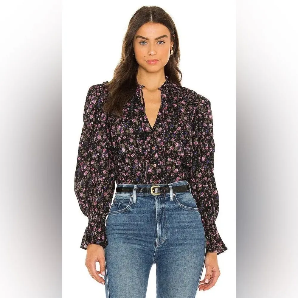 Free People Blouse Dark Floral NEW Black Purple Green Small - Image 2