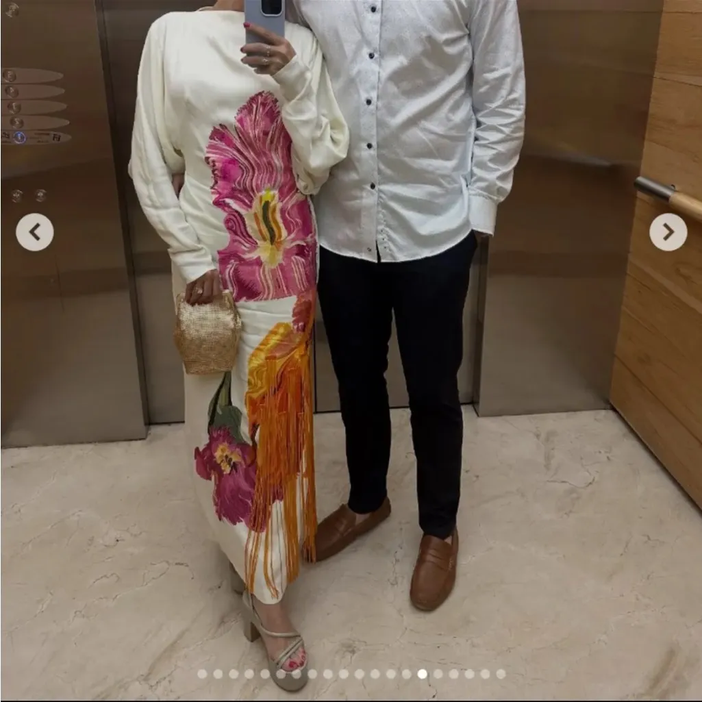 ASOS ARRANGE Maxi Dress Embroidered Floral 4 Long Sleeve White Pink Orange - Image 2