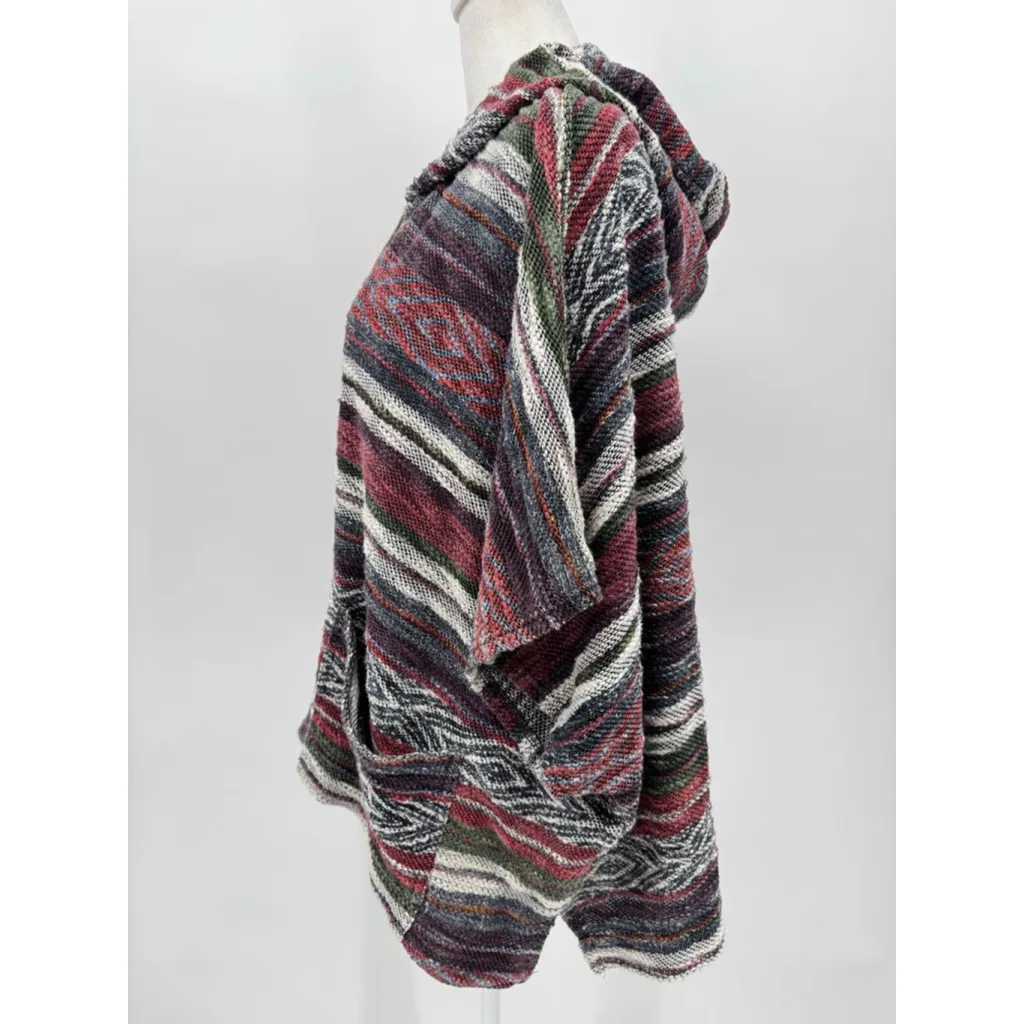 Billabong Striped French Terry Cardigan Boho Rasta Woven Hooded Shrug Jacket S/M - Image 8