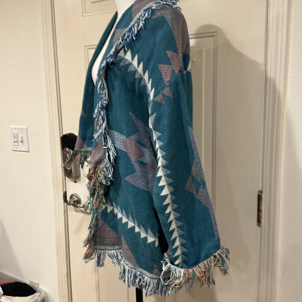 Vintage fringe southwest style shacket Blue Size L - Image 5