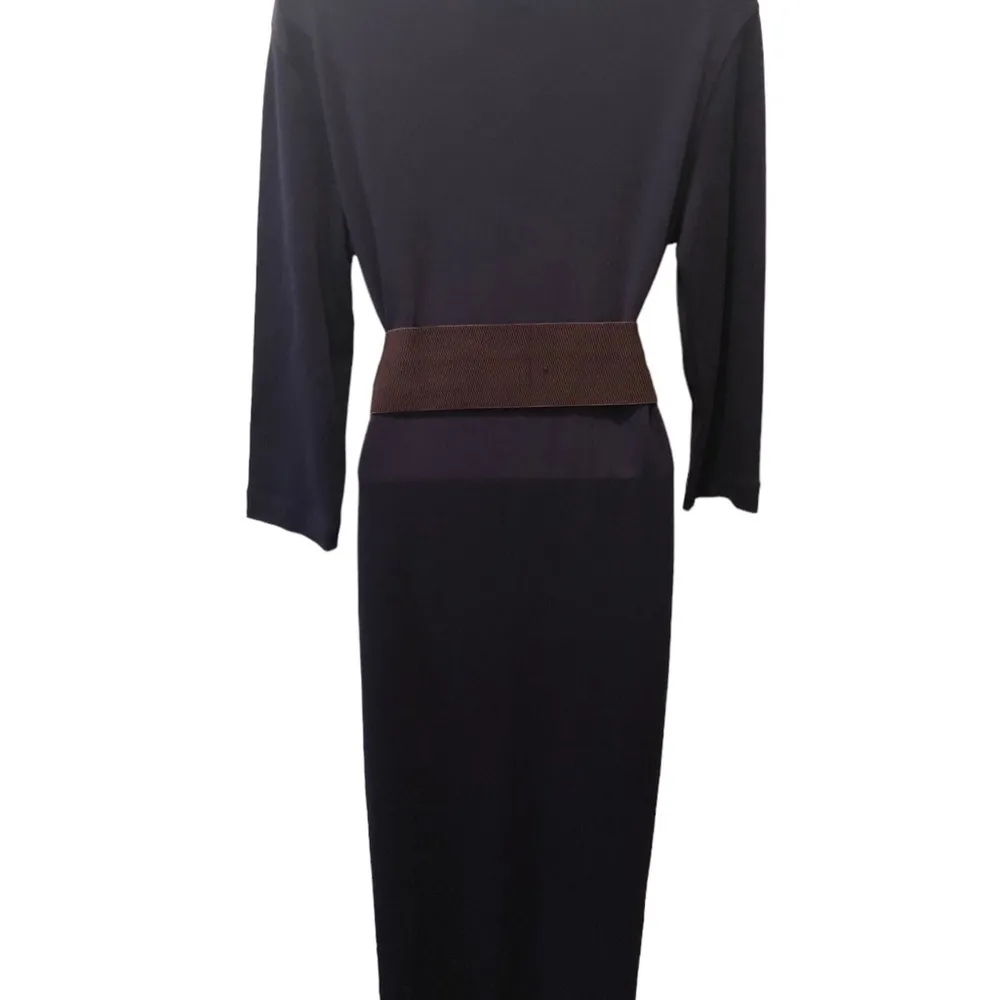 VTG Lauren Ralph Lauren Ribbed Navy Tee Dress Sz M Midi 3/4 Sleeve Casual Fall - Image 4