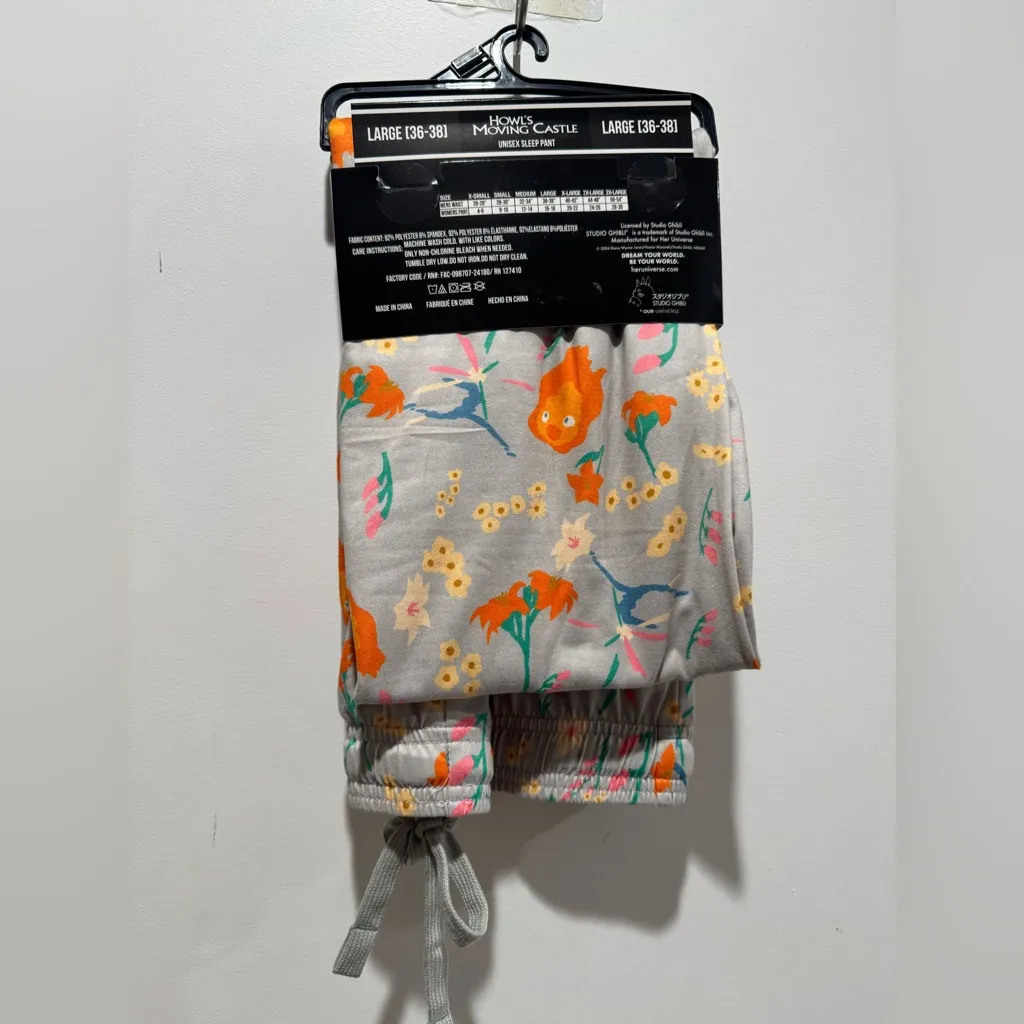 Studio Ghibli Howl’s Moving Castle Calcifer Floral Allover Print Sleep Pants - Image 4