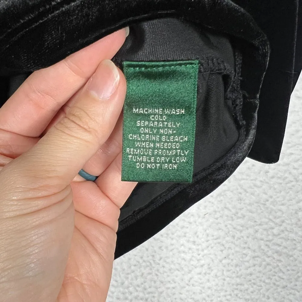 Lauren Ralph Lauren Womens Black Velvet Velour Top XL Lace Trim Whimsigoth Vamp - Image 5