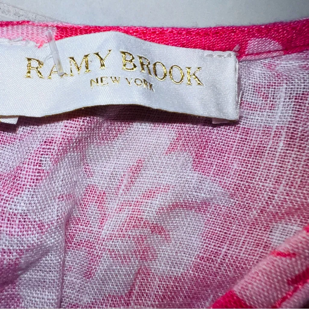 Ramy Brook Jolie Tiered Wrap Mini Dress Sz M Pink Printed Puff Sleeve - Image 8