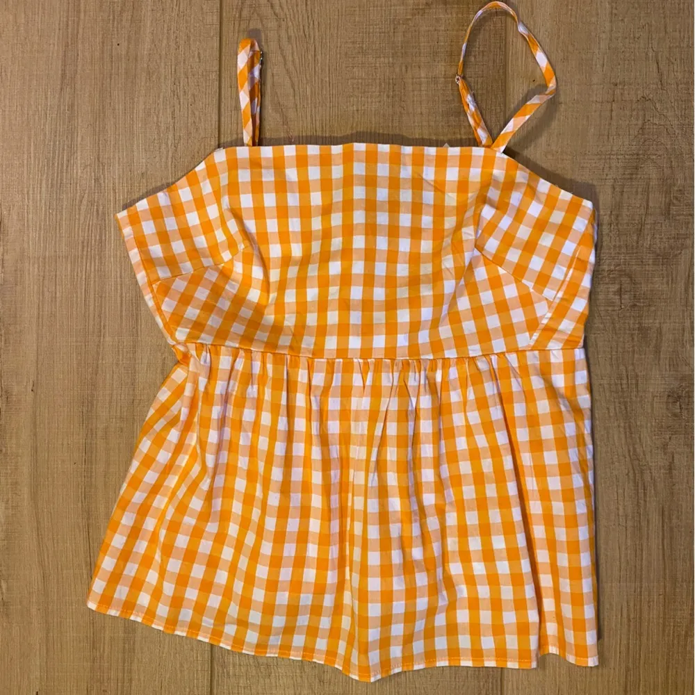 NWT J.Crew Orange White plaid gingham strappy tie back tank top - Image 2