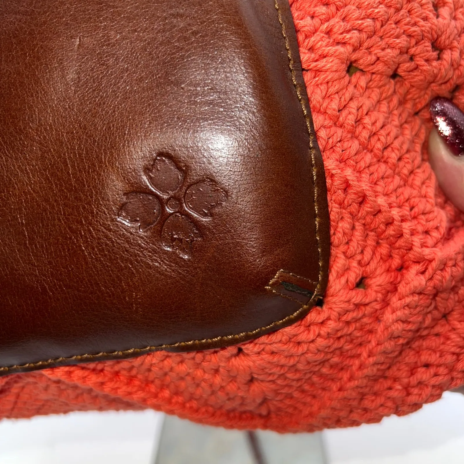 Patricia Nash Apricot Crochet Leather Trim Button Shoulder Bag Purse - Image 4