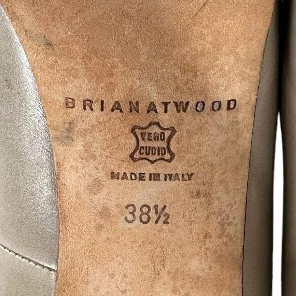 BRIAN ATWOOD Nude/Beige Leather Round Toe Platform Pumps Size 38.5 Neutral Heels Tan - Image 8