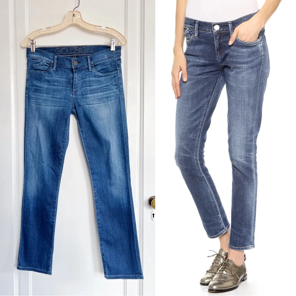 GOLDSIGN • Frontier slim straight jeans cropped ankle medium blue wash faded Size 28 - Image 2