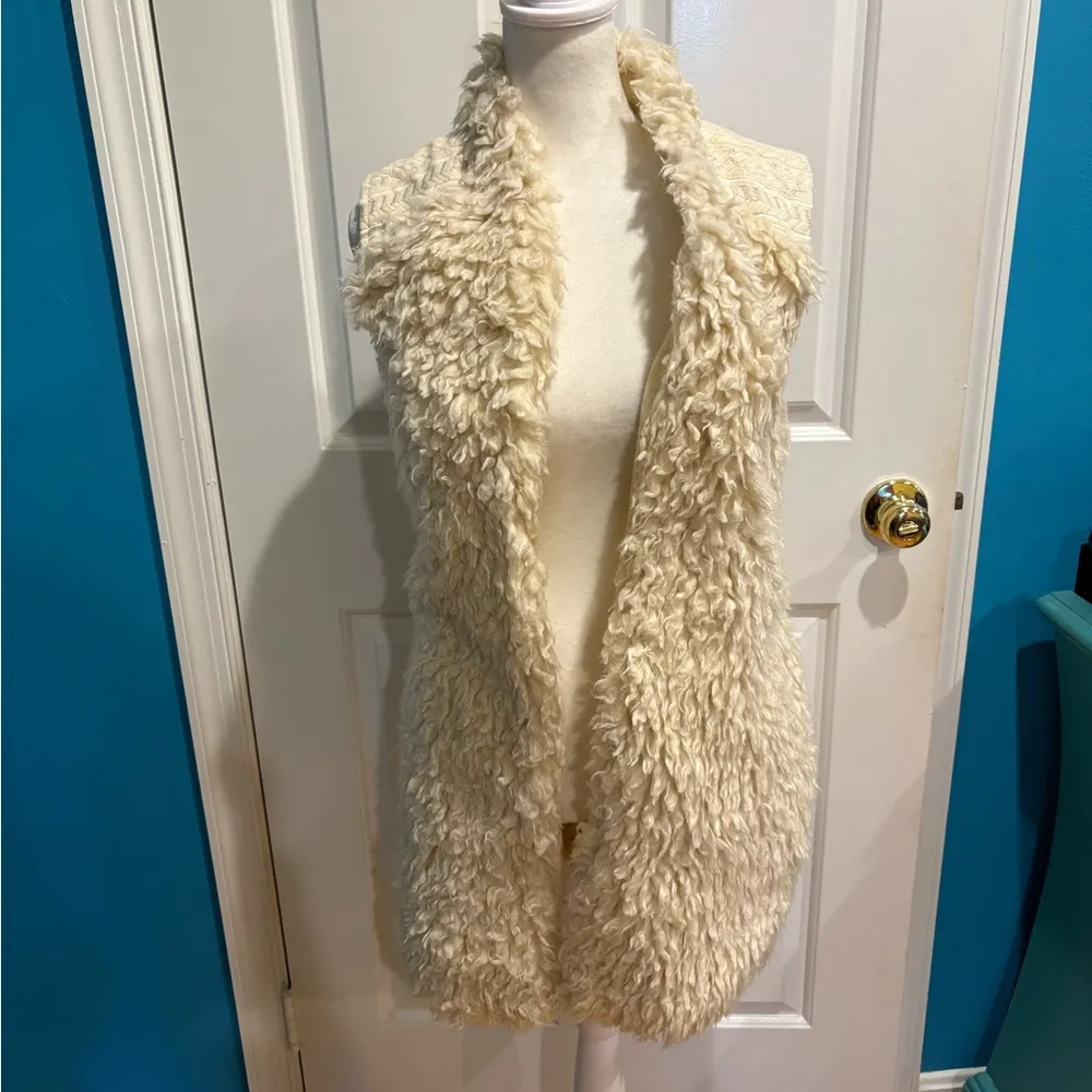 Anthropologie Hei Hei faux fur cream  long vest sz XS S - Image 3