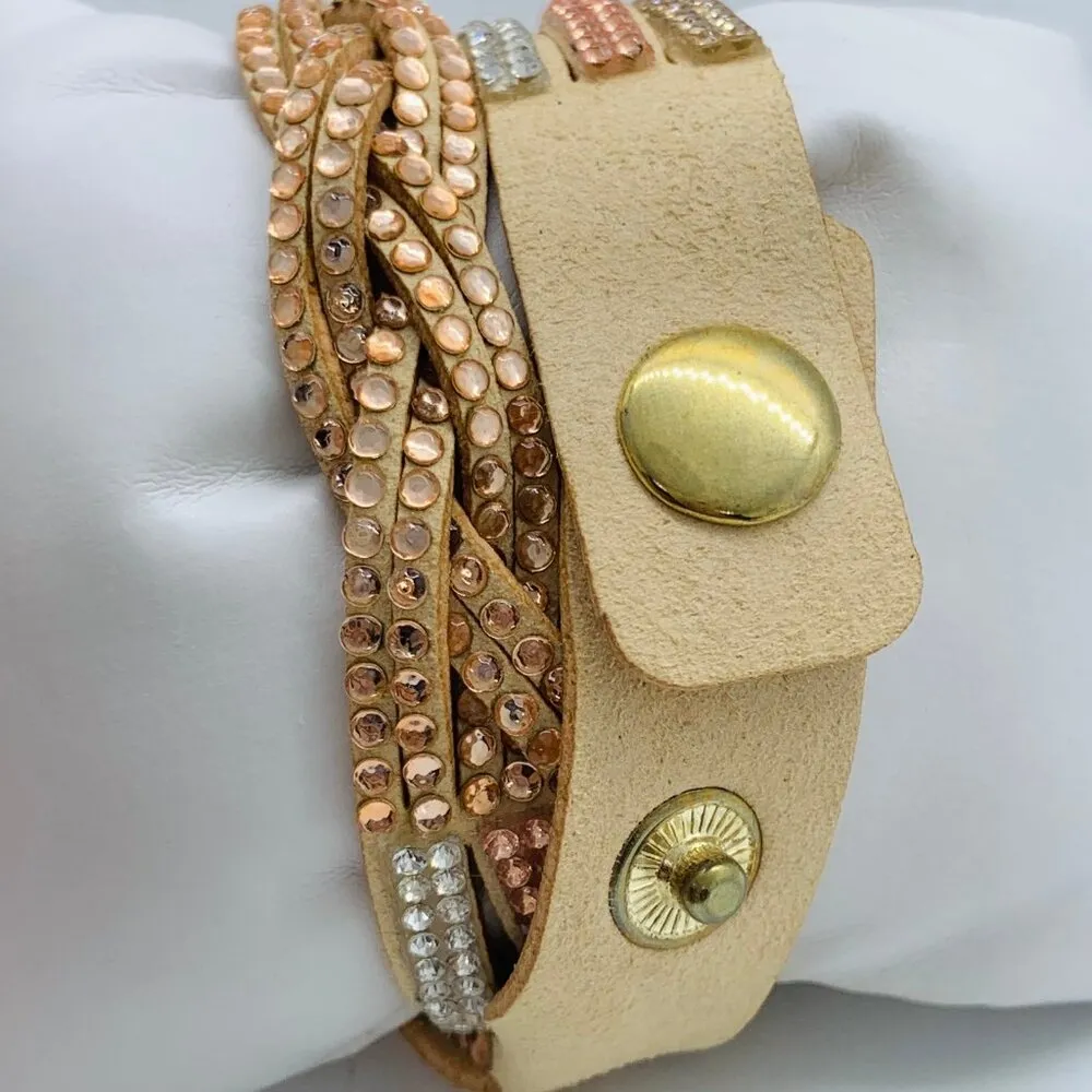 Womens double band watch Rose Gold tone rhinestones leather band fits up to 7” - Image 3