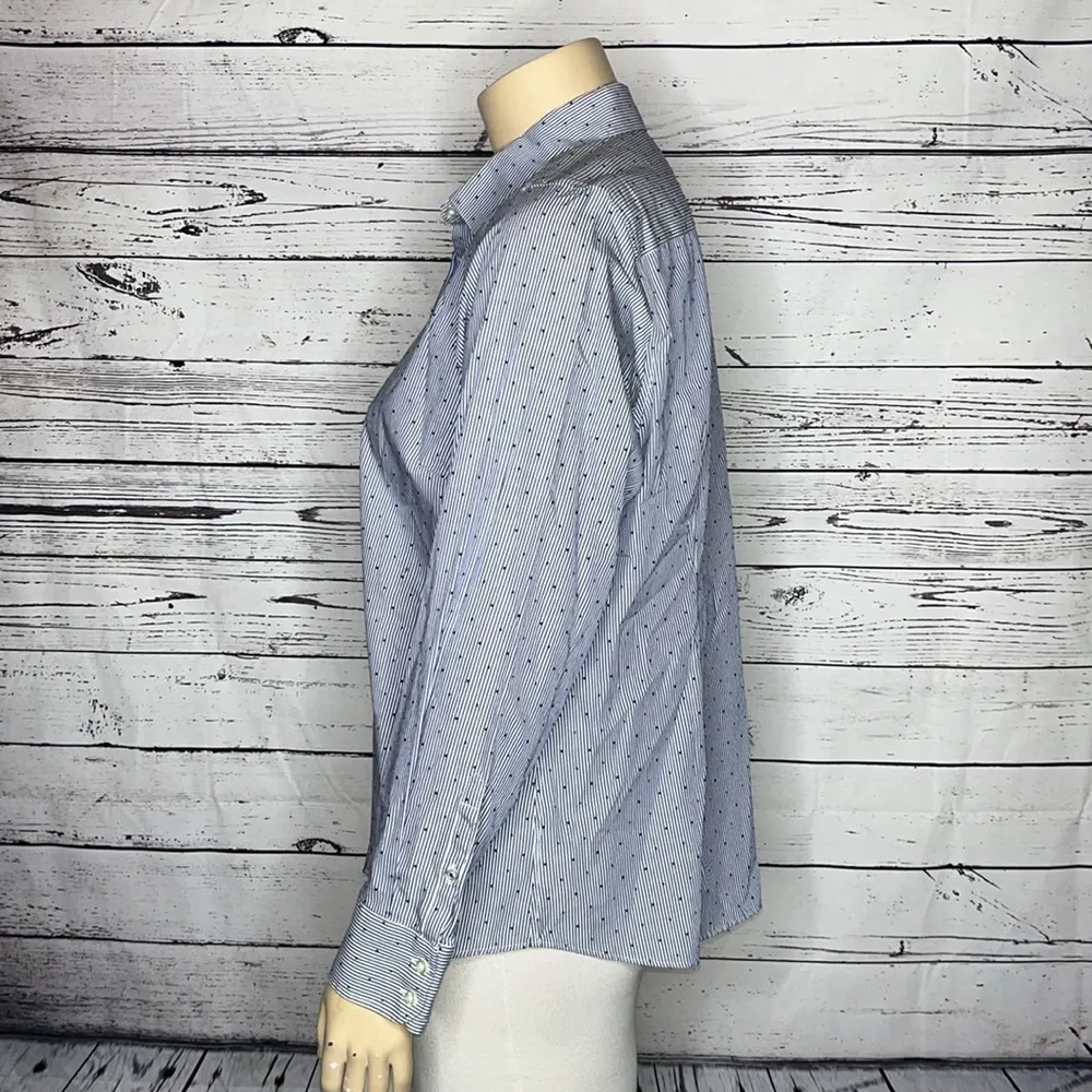 Lands’ End Size 18W Blue Stripe - Polka Dot No Iron Supima Button Down Shirt Top - Image 3