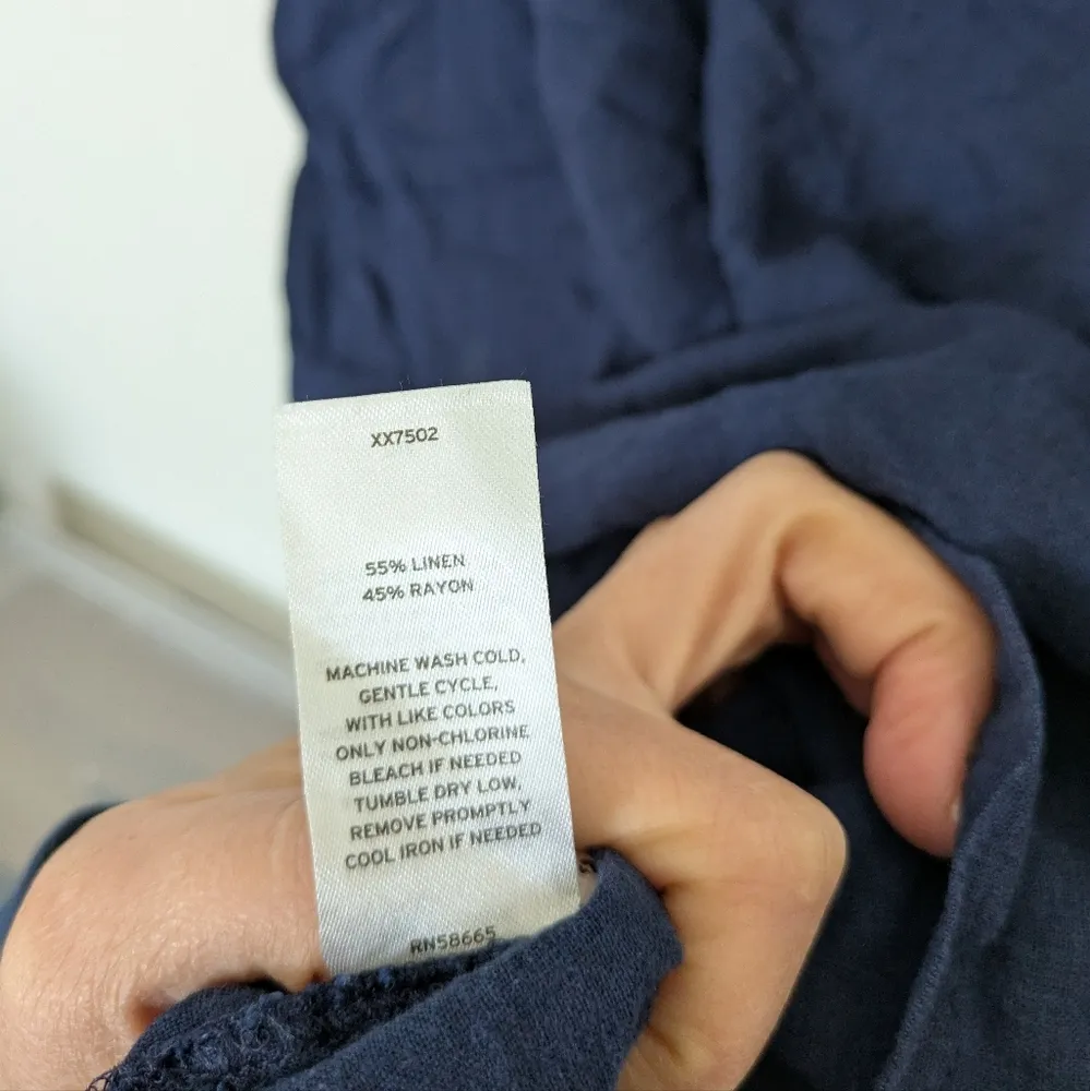 Nordstrom Navy Blue Spaghetti Strap Linen Blend Top Sz L - Image 4