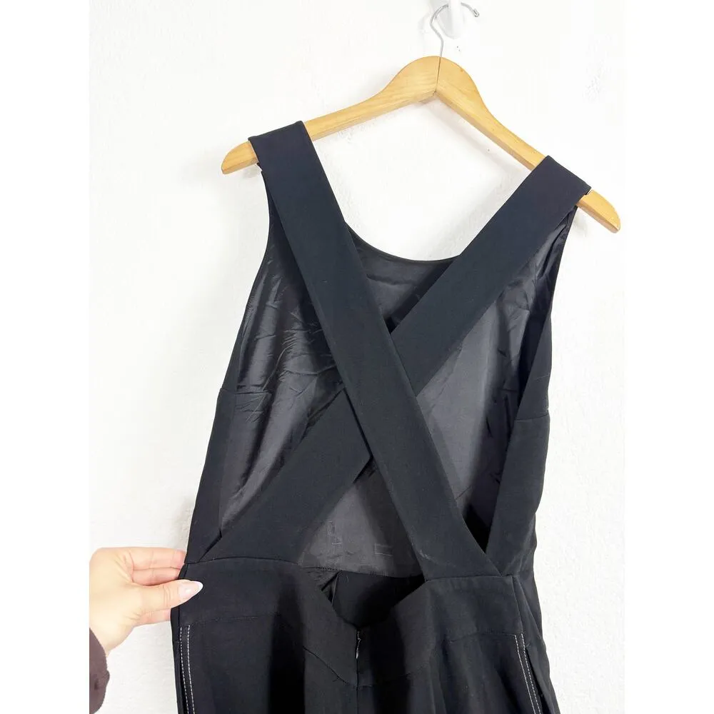 Theory X Back Jumpsuit Size 10 Black Crepe Cross Back Wide Leg Side Stripe - Image 11