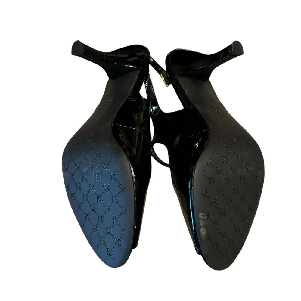 Franco‎ Sarto Womens 9.5M Black  Peep Toe Stiletto High Heels Faux Leather Shoes - Image 5