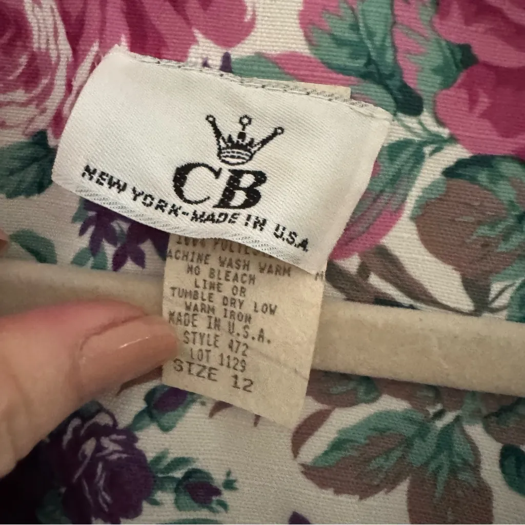 Vintage CB 2 Piece Pleated Skirt Set Women's 12 Teal Floral USA Shoulder Pads Green - Image 3