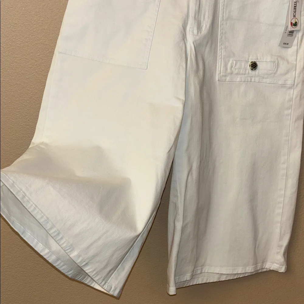 NEW! Duck Head Jeanswear Size 8 WHITE Stretch Denim Long Bermuda Shorts Culottes Split Skirt Capris - Image 4