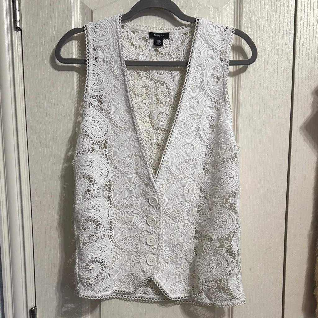 💖 Nasty Gal Sheer Oversized Lace Festival Boho Ivory Vest Romantic Delicate - Image 2