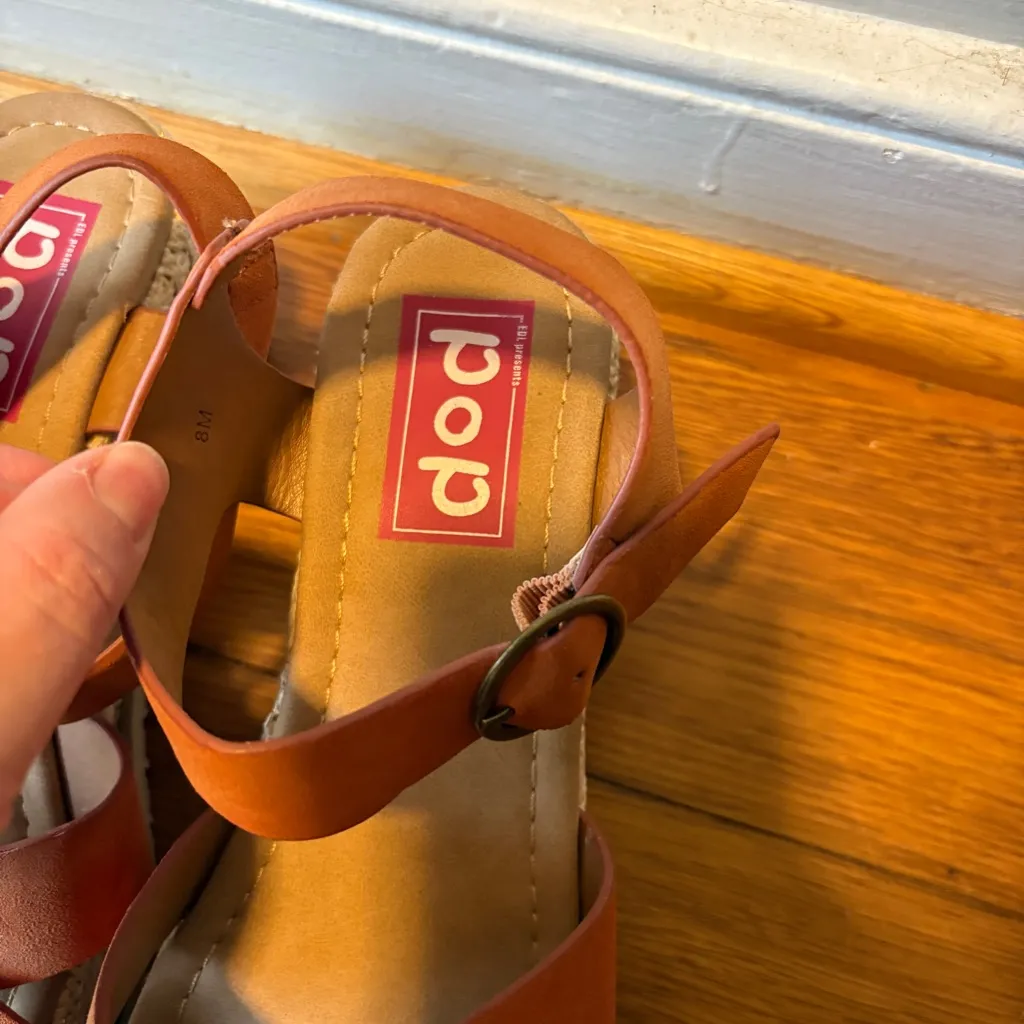 JC Penny POP Platform Espadrille Sandals Brown Orange Tan Strappy Women’s 8M Size 8 - Image 4