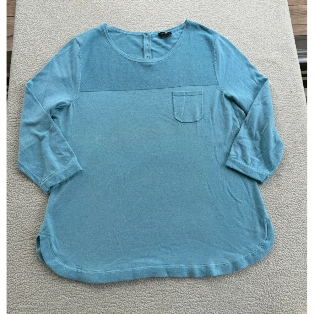 Talbots Classic Crewneck Pullover Sweater Blue Women's Size Large Back Button GG - Image 9