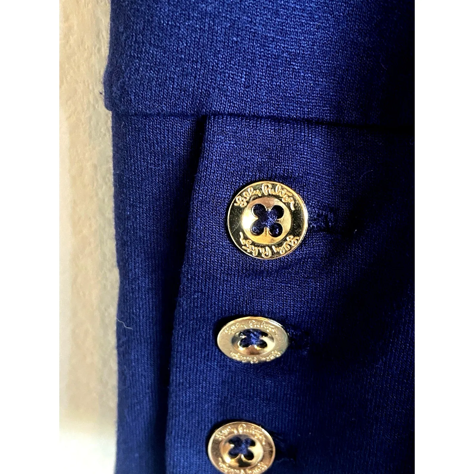 Lilly Pulitzer Navy Blue Gold Tone Button Collared Jersey Knit Dress‎ Womens XS - Image 13
