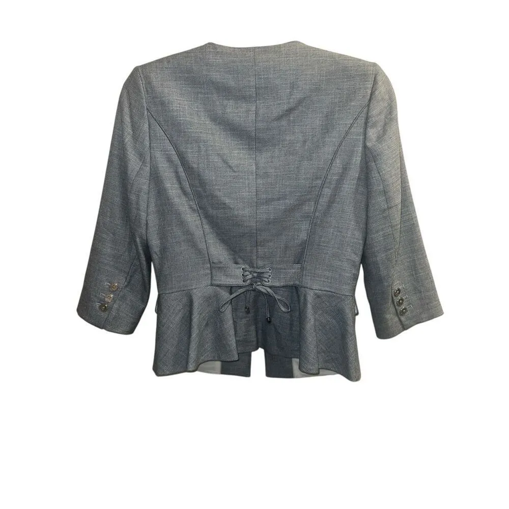 ✨White House Black Market Drape Ruffle Sz 4 Marled Blue Jacket Blazer✨ - Image 8