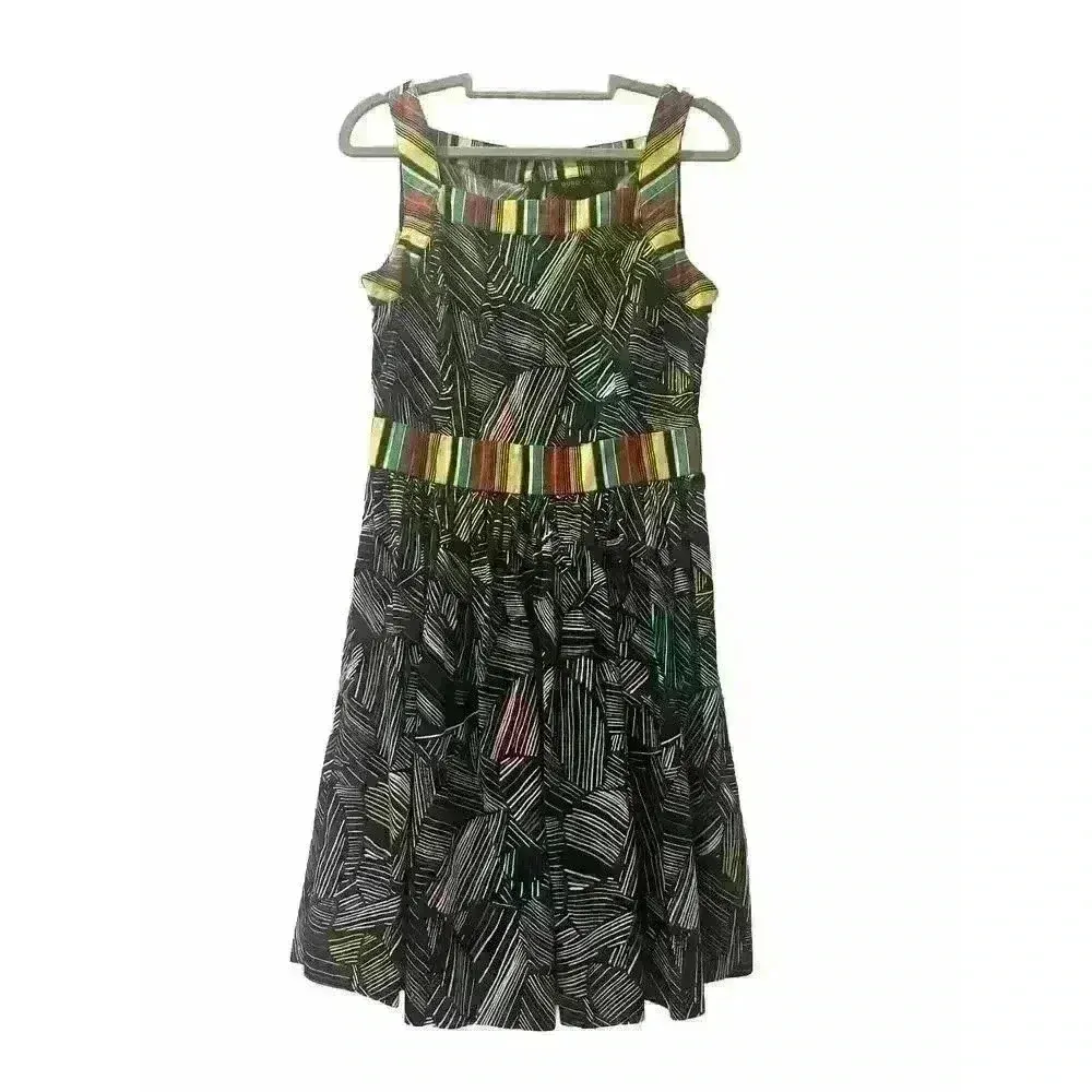 Duro Olowu Womens Size 4 African Print Cotton Sleeveless Fit Flare Dress Black - Image 2