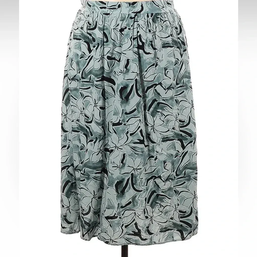 Nine West | Teal Grey Tropical Floral Stretchy Waistband A-Line Skirt Size XL - Image 4
