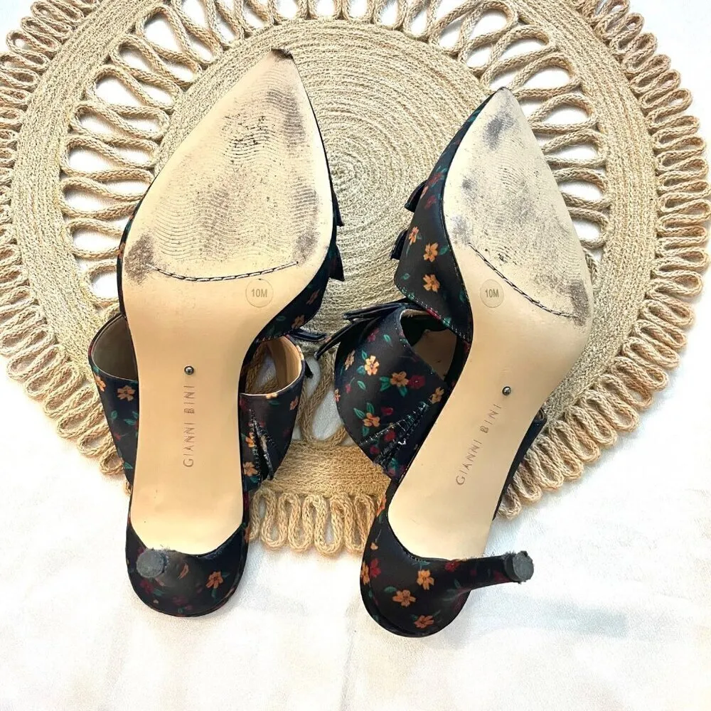 Gianni Bini Black Floral Print Twist Knot Pointed Toe Mules Size 10 - Image 9