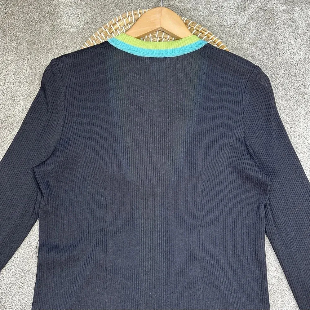 Exclusively Misook Cardigan Sweater Knit Longsleeve V-Neck Contrast Trim Black L - Image 7